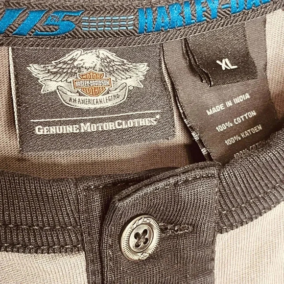 Vintage Motor Harley-Davidson Blue, Gray, & Black Cycles Clothes LS Shirt - Picture 3 of 13